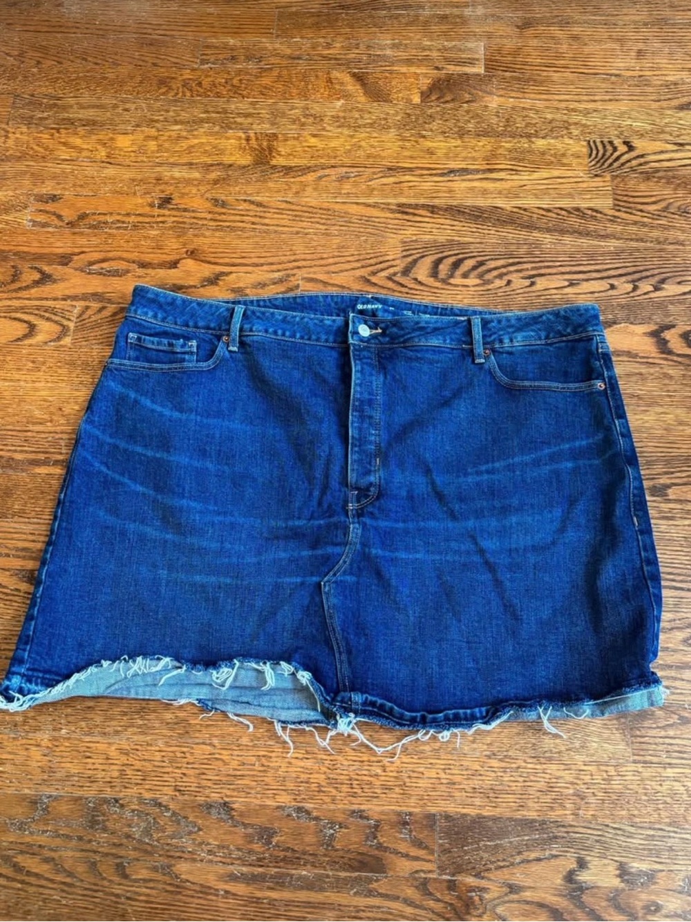 Raw Hem Dark Blue Denim Skirt